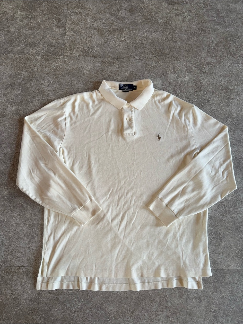 Polo Ralph Lauren Men’s XL Classic Fit Cream Long Sleeve Cotton Knit Polo Pony